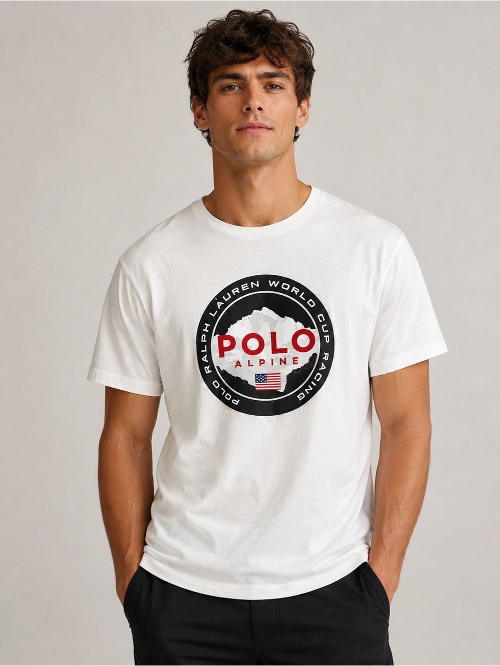 Polo Ralph Lauren Men's L Alpine World Cup Racing White SS T-Shirt
